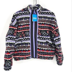 DSG NWT Cozy Fleece Full Zip Funky Fair Isle Girl's Large